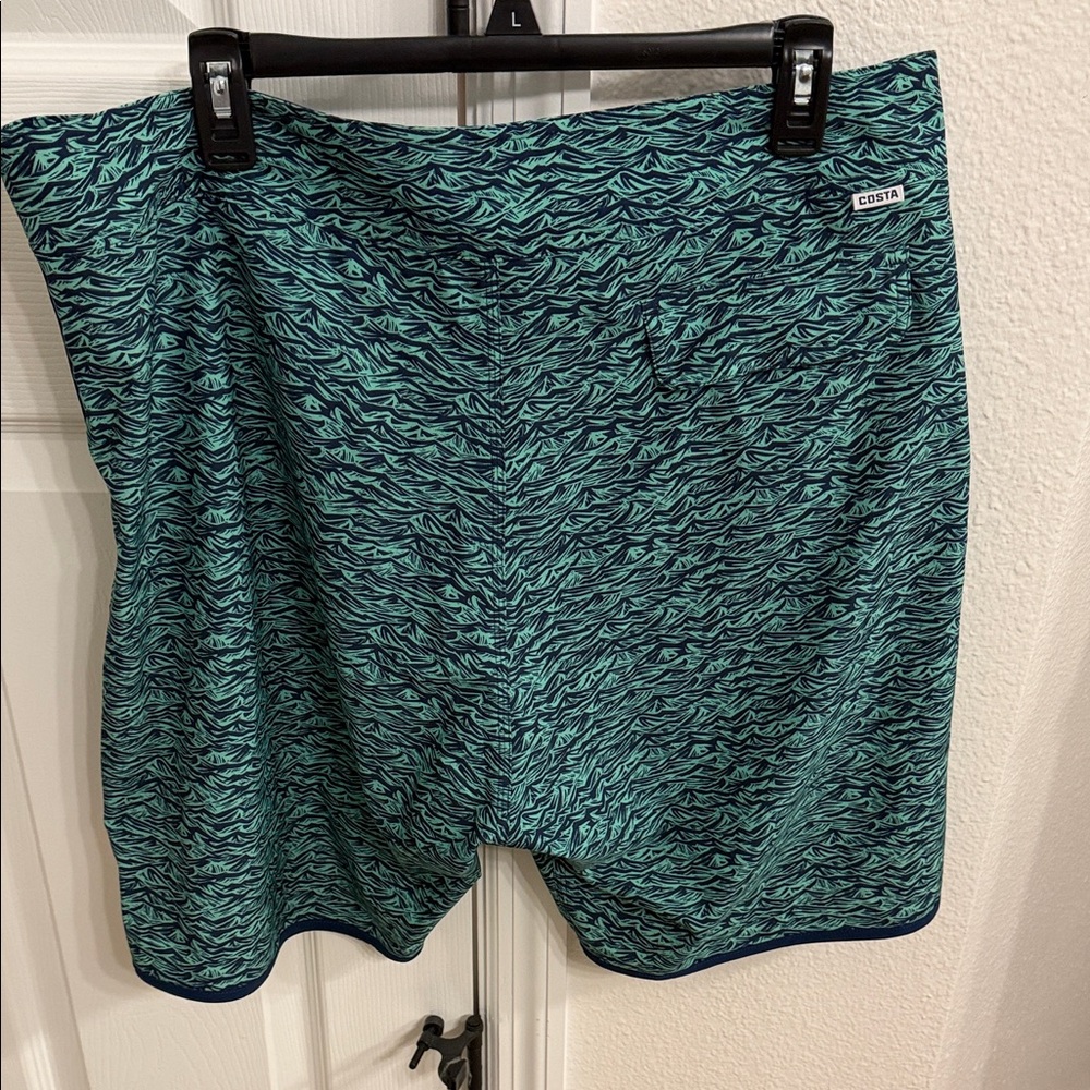 Costa Men's Teal Wave-Pattern Swim Board Shorts - Picture 2 of 3